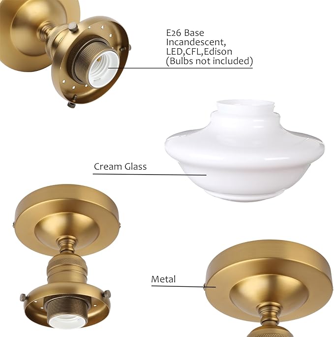 Pathson Vintage Flush Mounted Ceiling Lighting with Milk White Glass Shade, Mid-Century Style Ceiling Light Fixture for Hallway Foyer Loft Living Room Bedroom