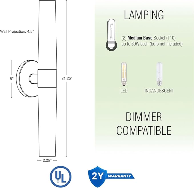 Kira Home Duo 21" Modern Wall Sconce with Frosted Glass Cylinder Shades, Linear 2-Light Silver Wall Light, Brushed Nickel Finish