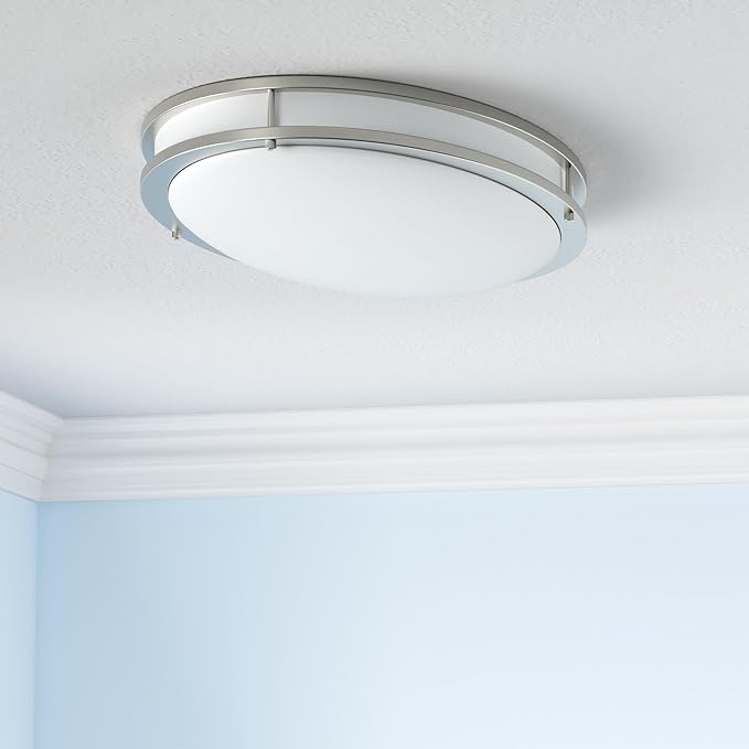 ASD LED 32" Oval Flush Mount Lighting, Close to Ceiling Light Fixture | 3CCT, Dimmable, Energy Star, ETL Listed | 45W 3750LM 3000-5000K 100-277V | Low Profile Double Ring Lamp | Nickel