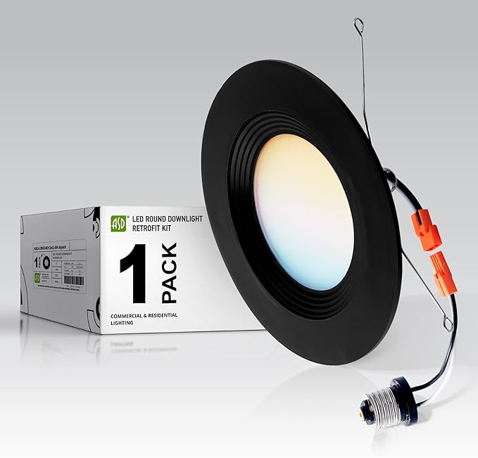 ASD Black Retrofit LED Recessed Lighting 6 Inch - 12W 2700K-5000K 1009LM Can Lights for Ceiling 6 Inch, Dimmable Black Recessed Lights, Baffle Trim Wet Rated Wafer Lights, UL
