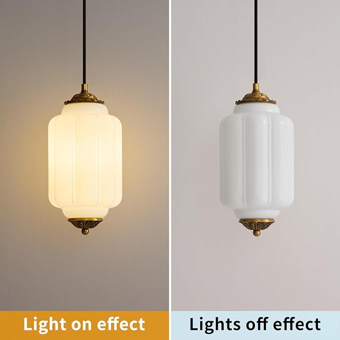 Milk Glass Ceiling Light Fixture,Milk Glass Pendant Light ,Semi Flush Mount Pendant Light Vintage Schoolhouse Ceiling Light for Kitchen Island, Living Room, Dining Room, Bedroom (White, 5.7 Inch)
