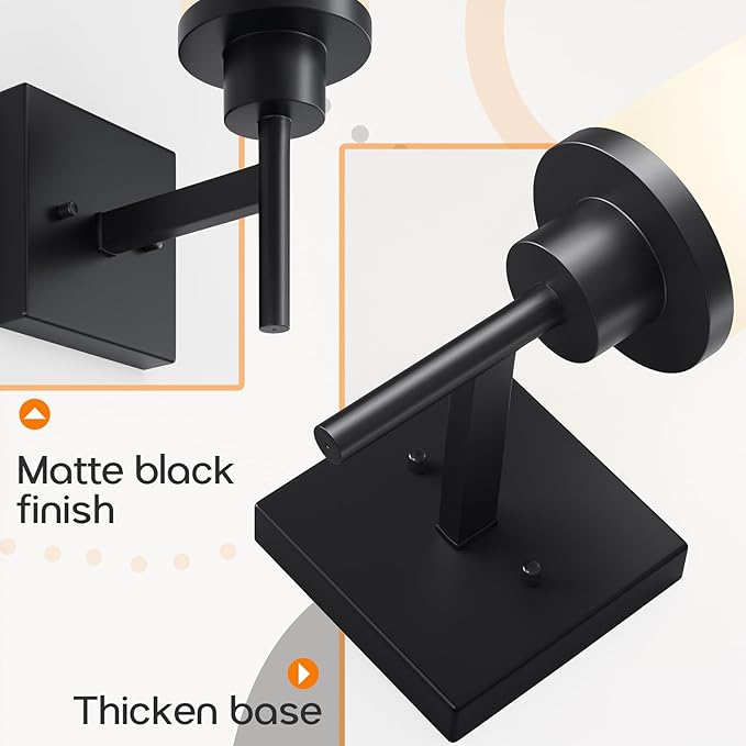 Wall Light Fixtures Matte Black Bathroom Vanity Lights Over Mirror with White Frosted Glass Shade, Wall Lamps for Porch Entrance, 2 Pack T001MB-L1-P2