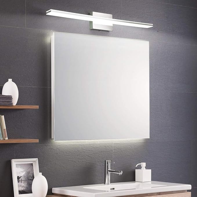 Modern Vanity Light Bar 16W Over Mirror Lights Fixtures for Bathroom Indoor LED Bath Vanity Light Chrome Bathroom Lighting Acrylic Wall Lights Fixtures for Restroom Bedroom Living Room 6000K