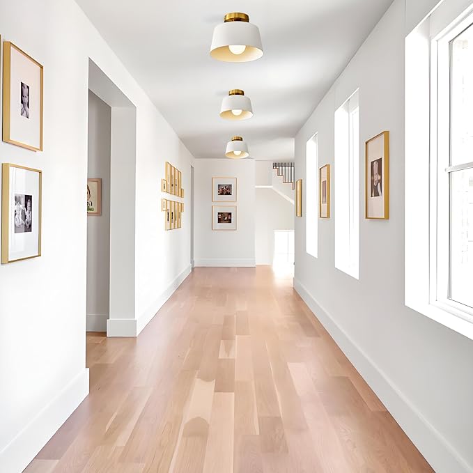 Modern Semi Flush Mount Ceiling Light 3 Pack,Metal Ceiling Light Fixture,E26 Ceramic Lamp Head,White and Gold Ceiling Lamp for Hallway Kitchen Entryway Bedroom Laundry Room (10Inch)