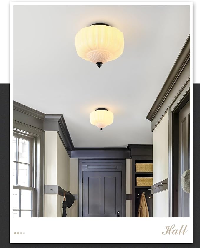 14 Inch Milk White Glass Ceiling Light,Mid Century Modern Ceiling Light Fixture,Schoolhouse for Bedroom,Kitchen，Dining Room,Hallway
