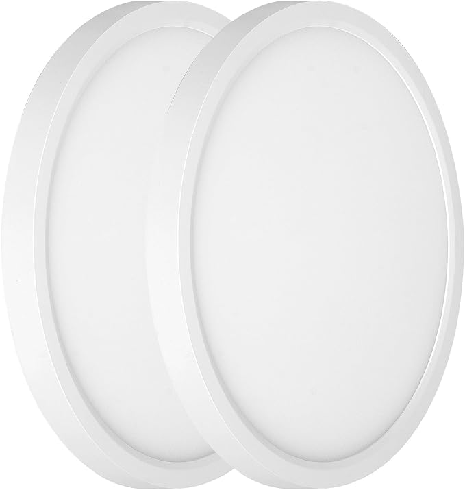 9 Inch Ceiling Light Fixtures, Dimmable 2700K/3000K/3500K/4000K/5000K Selectable LED Round Flat Panel Light, 18W, 2000LM Ceiling Fixture for Office, Lounge, 9 Inch 2Pack White