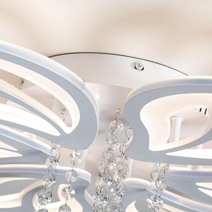 Garwarm Modern Ceiling Light,27.1" LED Dimmable Chandelier Light Fixture,56W Flower Flush Mount Ceiling Lamp for Dining Room Living Room Bedroom Kitchen Office Entryway Hallway Lighting Fixture,White