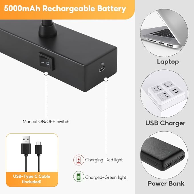 Picture Light for Wall Battery Operated, 12" Rechargeable Art Light with Remote and Timer for Painting, 3 Color Temps, Wireless Wall Light for Display, Artwork, Portrait, Gallery, Black