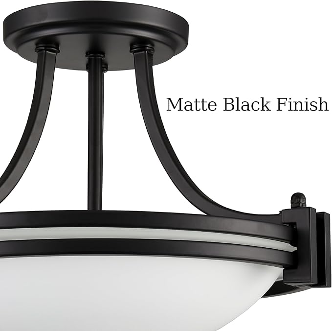 Matte Black Semi Flush Mount Ceiling Light Modern Farmhouse 2-Light Milk Glass Ceiling Light Fixture for Hallway Bedroom Kitchen, 12-Inch