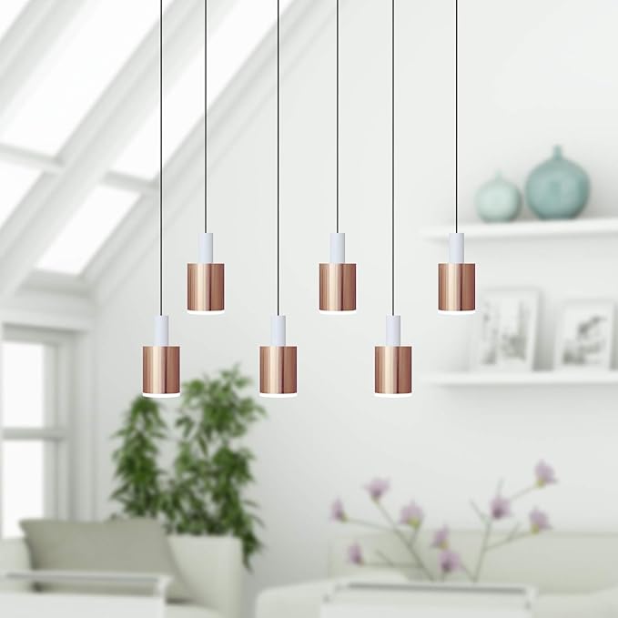 Virgo 6 Mini Pendant Lighting White-Copper - LED Hanging Light Fixture for Kitchen Island, Bar, Foyer - Cluster Pendants - Dimmable, Adjustable Wire, Lamp Bulb Included