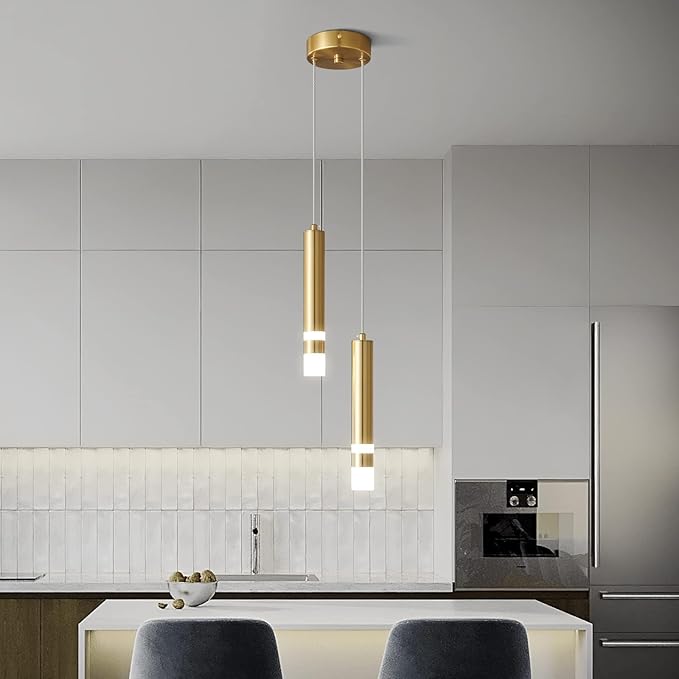 Modern Pendant Light Kitchen Fixture Dimmable LED Gold Mini Pendant Lighting fo Kitchen Island Bedroom Bedside Table Small Pendant Lights (2-Light)