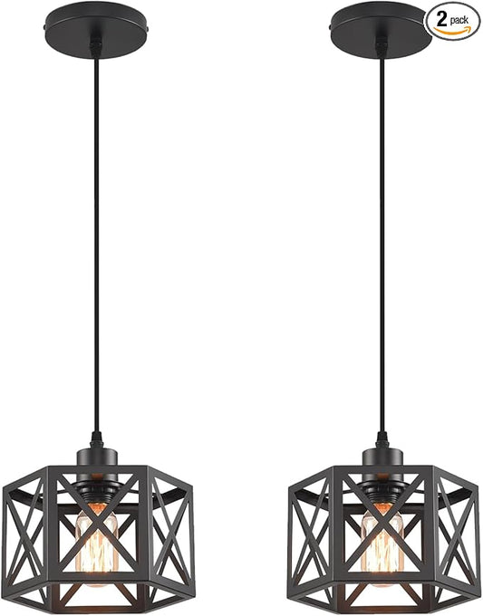 Farmhouse Pendant Light Fixture, Black Pendant Lights for Kitchen Island Industrial Lantern Pendant Light Fixtures with Light Shade, Adjustable Height Hanging Pendant Lighting