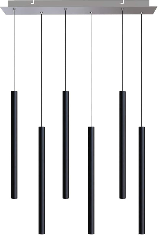 CANALIS 6 Mini Pendant Lighting Black - LED Hanging Light Fixture for Kitchen Island, Bar, Foyer - Cluster Pendants - Dimmable, Adjustable Wire, Lamp Bulb Included