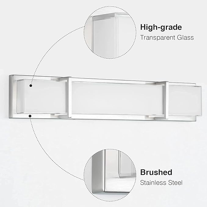 Vanity Lights 27In Warm White Bathroom Lighting Fixtures Over Mirror 28W 3000k Dimmable Modern Brushed Nickel Vanity Light for Toilet, Kitchen, Cabinet, Wall