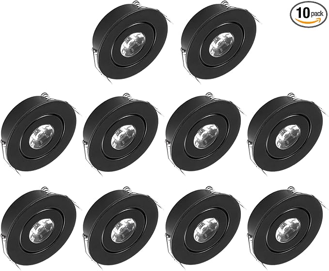10 Pack 2 Inch LED Recessed Lighting, 1W 120LM Recessed LED Lights, Gimbal Adjustable Ceiling Lights Mini Spotlight Mini Spotlight Ceiling Light with Driver 110V (Cool White/Black, 1W/10 Pack)