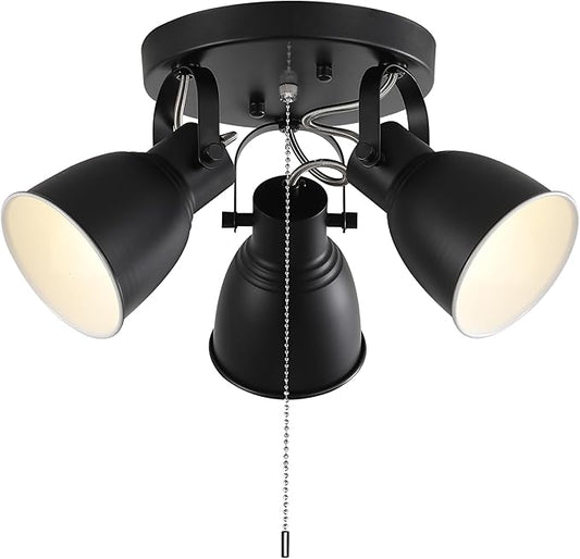 KEESFU 3 Light Ceiling Light with Pull Chain,Adjustable Directional Ceiling Track Light,Industrial Pull Chain Light Fixtures for Bedroom Hallway Closet.