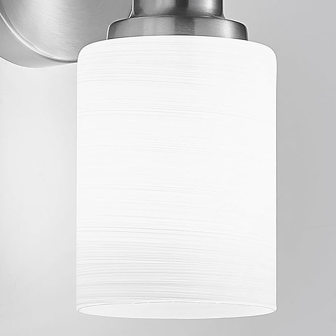 8-Light Vanity Lights, Brushed Nickel Bathroom Light Fixture with Striped Textured Milky White Glass Shade, E26 Modern Vanity Lighting Fixture for Bathroom Wall Sconce Light Over Mirror