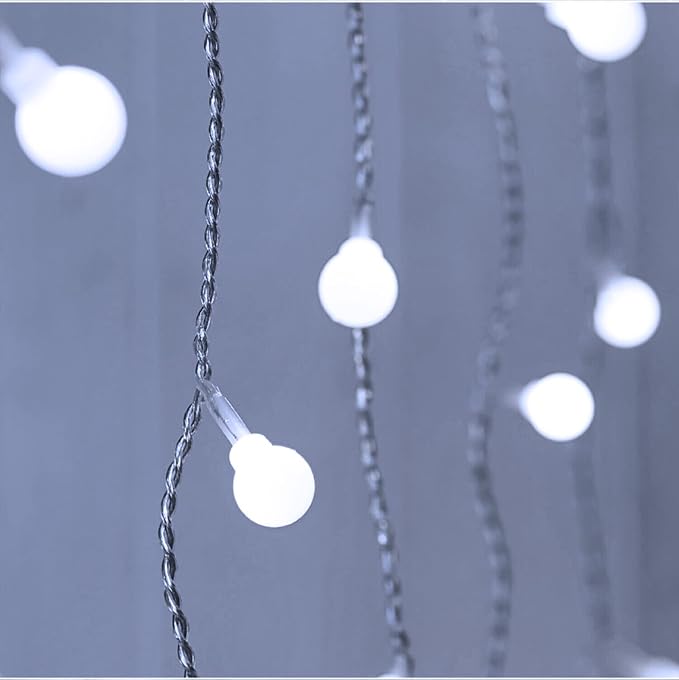YOLIGHT Fairy Curtain Lights, USB/Battery Powered Ball Icicle Light 13ft 96 LED Globe String Hanging Lights for Bedroom Dorm Wedding Party Christmas Decoration (White)