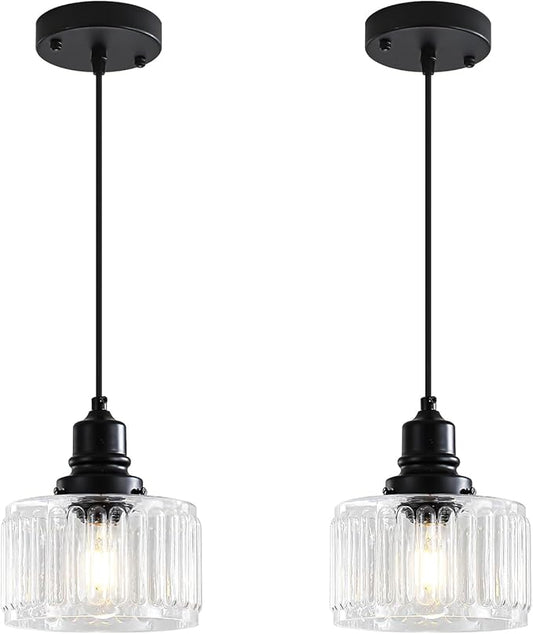 Vintage Pendant Lights Kitchen Island, Glass Kitchen Pendant Lighting Over Island, Farmhouse Pendant Light Fixtures for Kitchen Island, Bathroom, Bedroom, Dining Room, 2 Pack