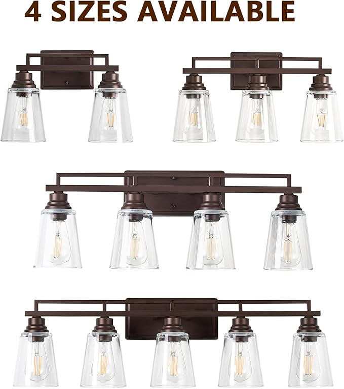 Refice 5-Light Bathroom Vanity Lights, Bathroom Light Fixtures with Clear Glass Shades, Vintage Oil Rubbed Bronze Wall Sconces Over Mirror for Living Room, Farmhouse, Hallway