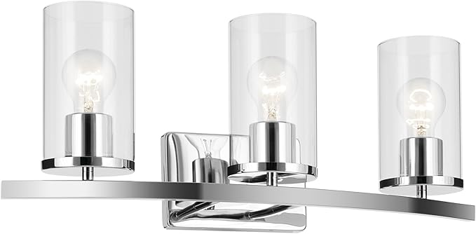 Kichler Crosby 23" 3-Light Bathroom Vanity Light Fixture with Clear Glass in Chrome, Modern Wall Mount Lighting for Powder Room, Mirror Lighting (23" x 8.75"), 45497CHCLR