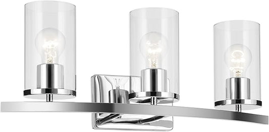 Kichler Crosby 23" 3-Light Bathroom Vanity Light Fixture with Clear Glass in Chrome, Modern Wall Mount Lighting for Powder Room, Mirror Lighting (23" x 8.75"), 45497CHCLR