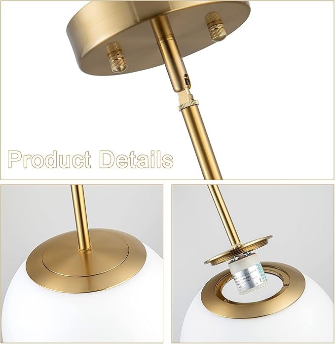 Modern Globe Pendant Light Mid Century Opal Glass Hanging Light Fixture Gold Finish, 3-Light Glass Pendant Lighting for Kitchen Island Dining Room Bedroom Hallway and Bathroom…