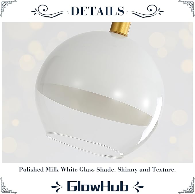 GlowHub Gold Glass Pendant Light for Kitchen Island Milk White Modern Pendant Light Fixture 1-Light Globe Ceiling Hanging Light Adjustable for Farmhouse Dining Room Bedroom Hallway