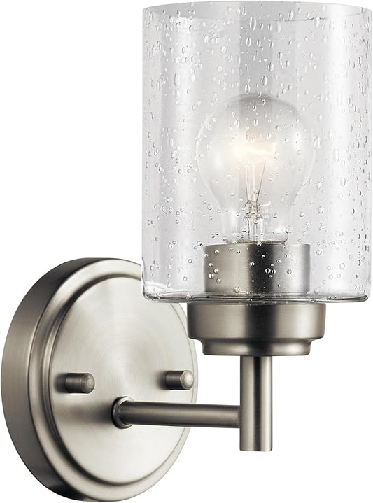 Kichler Winslow 9.25" Wall Sconce in Brushed Nickel, 1-Light Modern Wall Mount Fixture with Clear Seeded Glass , 45910NI