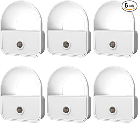 LED Night Light Plug into Wall, Nightlights with Smart Dusk toDawn Sensor, Night Light Suitable for Bedroom, Bathroom, Hallway, Kitchen, Stairs, Kids, 6 Pack, White Light