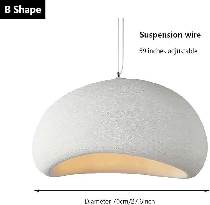 JAYMP 70cm Wabi Sabi Pendant Light for Living Room Hallway Restaurant Modern Hanging Lamp E26 Base Japanese Style Bird Nest Shape Lighting Fixture, 1 Pack (Matte White,B Shape, 70cm/27.6in)