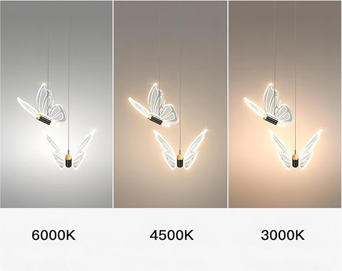 2 Lights Butterfly Gold Pendant Light, 13.8 Inch LED Acrylic Hanging Lamp for Bedroom, Living Room, Kitchen Island (Gold, Butterfly)