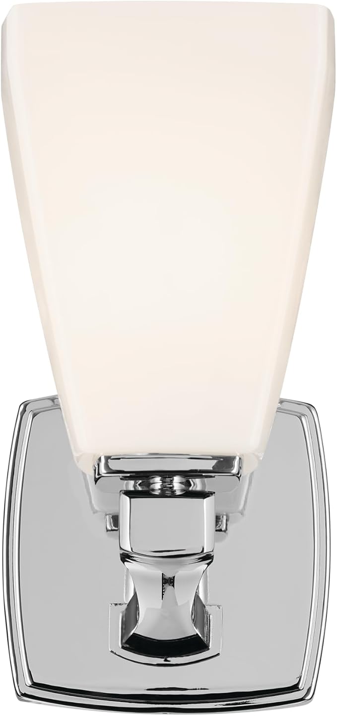 Kichler Marant 5" 1-Light Wall Sconce Bathroom Light Fixture with Opal Glass in Chrome for Powder Room, Hallway, Fireplace, Modern Vanity Lighting (5" W x 9.5" H), 55214CH