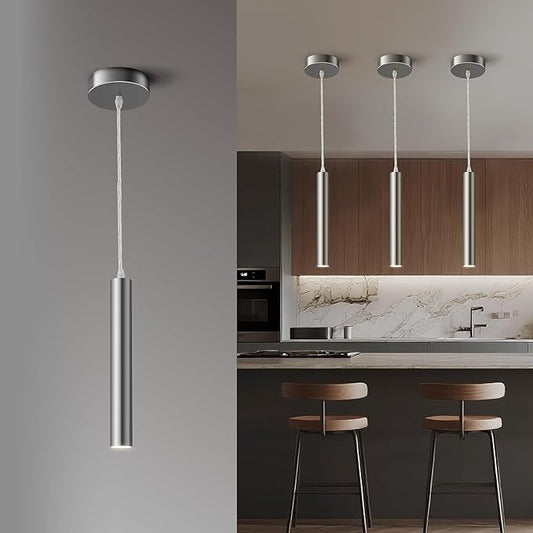 Brushed Nickel LED Pendant Light, 10W Modern Dimmable LED Downward Adjustable Hanging Spotlight, Lighting for Kitchen Island, Dining Room, Bar, 4000K Neutral White, ETL Driver, Pack of 1
