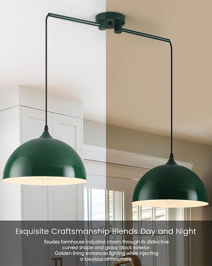 Pendant Lights Kitchen Island 2-Light, Green Dome Pendant Light, Modern Dining Room Light Fixture, Kitchen Island Lighting, Island Pendant Lights for Kitchen, Dining Room, Bar, Cafe