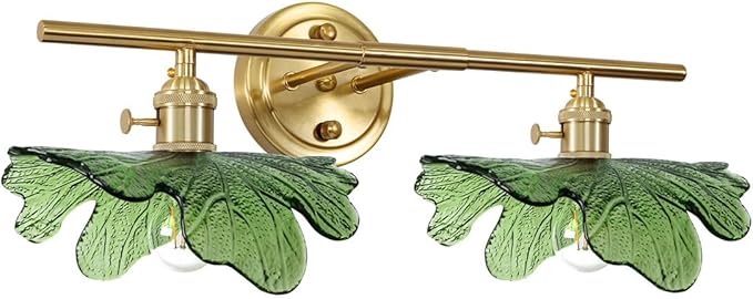 Green Bathroom Vanity Lights Over Mirror, 2 Light Vintage Wall sconces with Glass Shade Bathroom Sconce mid Century Wall Sconce Light Gold Wall Lighting Fixture for Bedside Bedroom Doorway