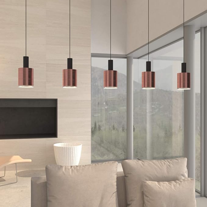 Virgo 5 Mini Pendant Lighting Black-Copper - LED Hanging Light Fixture for Kitchen Island, Bar, Foyer - Cluster Pendants - Dimmable, Adjustable Wire, Lamp Bulb Included