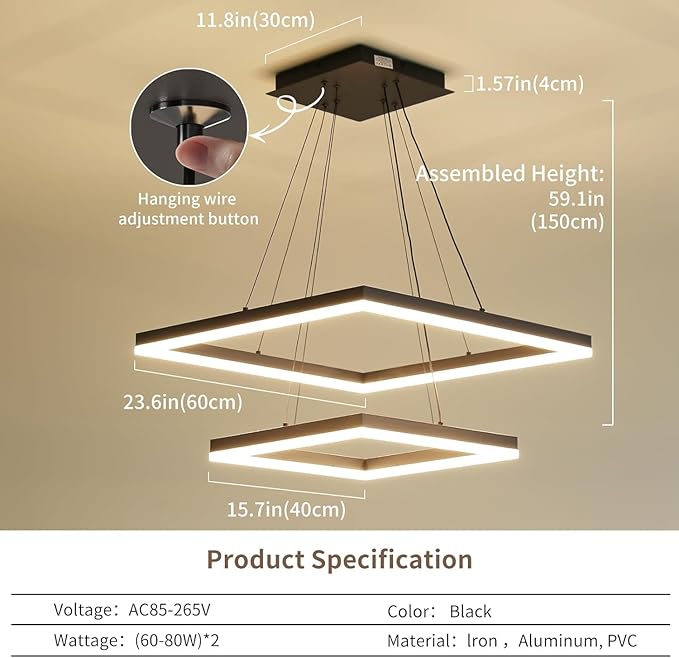 Modern Ceiling Chandelier, with Remote Control Dimmable 3 Color Mode & Brightness (Warm & Cool & Neutral Light) Ceiling Chandelier, Acrylic Anti-Flicker Dining Light Fixture for Kitchen