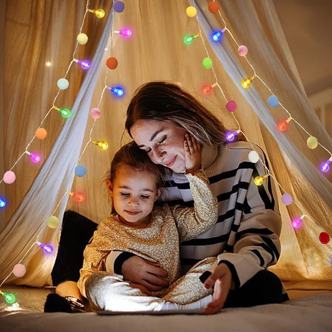 ChiRee 9.85FT String Lights with 20 Cute Pompoms 20 Colorful Bubble Ball LED Indoor String Lights Battery Operated with Timer for Home Bedroom Kids Playhouse Birthday Wedding Party Holiday Christma