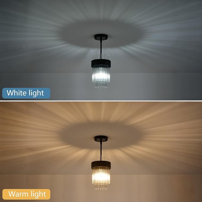 Dijiahua Black Pendant Lights Kitchen Island 3 Pack,Modern Crystal Pendant Light Fixtures Over Table, Mini Dining Room 1-Light Chandelier,Adjustable Cord Hanging Lamp for Bedroom,Hallway