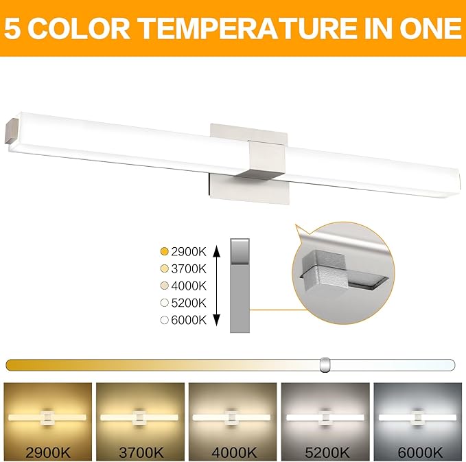 ZUZITO Modern Bahtoom Vanity Light Brushed Nickel, Bathroom LED Lights 32 Inch, 5CCT Dimmable Wall Lighting Fixtures for Bathroom Over Mirror