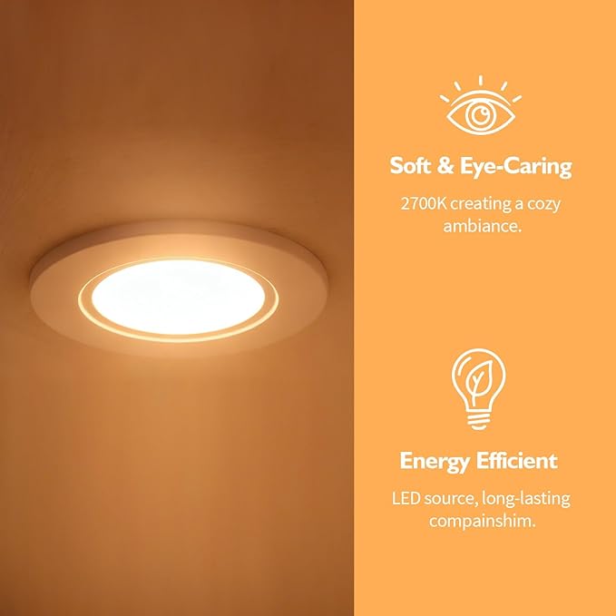 Jolux Adjustable Recessed Lighting Retrofit Kit for 5/6 Inch Can Lights - 6 Pack LED Downlight with Telescoping Rod,2700K Soft White, 800LM, Dimmable, Screw-in Install, ETL Damp Rated, Flat Trim
