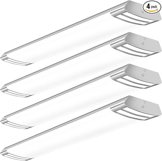 ANTLUX 4FT LED Flush Mount Puff Lights, 40W 4500LM Linear Light, 5000K Daylight White, 4 Foot Integrated LED Wraparound Ceiling Lighting Fixtures for Kitchen Laundry, Fluorescent Replacement, 4 Pack