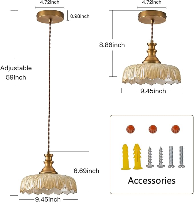 HDDFL Vintage Pendant Lights Fixture Modern Pendant Lighting Fixtures Hanging Lamp for Kitchen Island Bedroom Living Room Hallway Brown and Brass