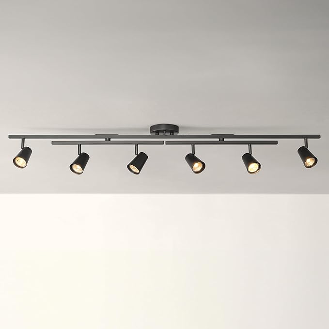 GLOBE Electric 64000169 51" 6-Light Adjustable Track Lighting, Matte Black, Center Swivel Bars, Pivoting Track Heads, Ceiling Light, Home Improvement