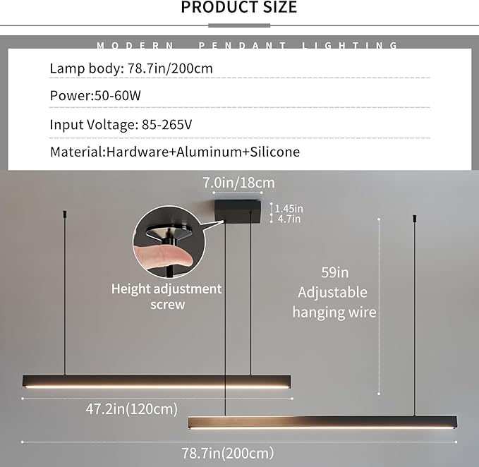 Modern 2-Light Chandelier, 47IN+47IN Pendant Light Fixtures Hanging with Remote Control 3000k-6500K Adjustable Color Temperature，Aluminum Island Lighting Lamp for Dining Room, Living Room