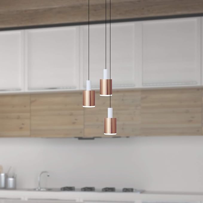 Virgo 3 Mini Pendant Lighting White-Copper - LED Hanging Light Fixture for Kitchen Island, Bar, Foyer - Cluster Pendants - Dimmable, Adjustable Wire, Lamp Bulb Included