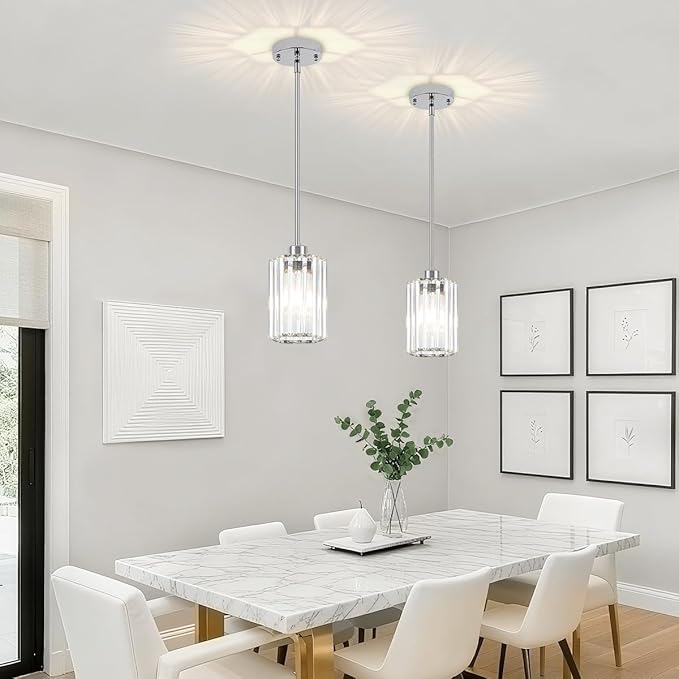 2-Pack Chrome Pendant Lights Kitchen Island Modern Crystal Hanging Pendant Light Hexagonal Mini Chandelier Adjustable Hanging Kitchen Lights for Dining Room Hallway Bedroom Entryway Light Fixture