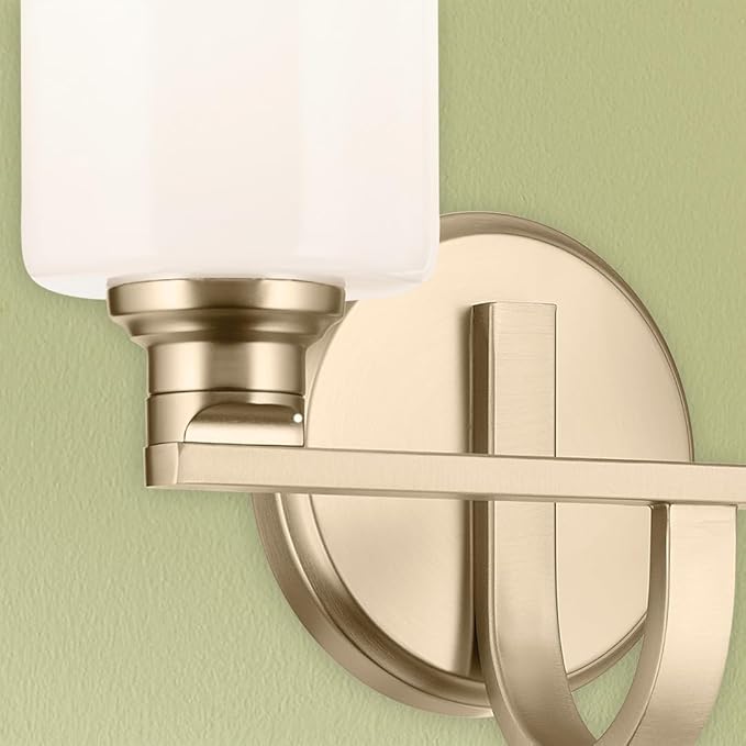 Kichler Gioe 14.25" 2-Light Bathroom Vanity Light Fixture with Opal Glass in Champagne Bronze, Damp Rated for Bathroom, Powder Room, Over Mirror (14.25" W x 10.5" H), 55225CPZ