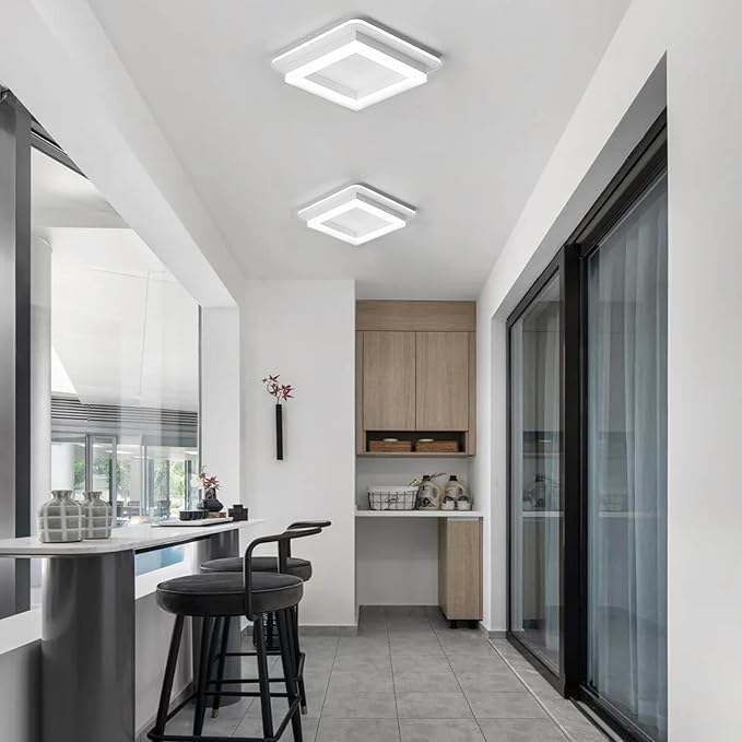 CANEOE 2 Packs Square Flush Mount Ceiling Light, 6000K Modern LED Ceiling Light Fixture, Minimalist Hallway Lighting Fixture Ceiling Lamp for Hallway Entryway Bedroom Balcony (White)